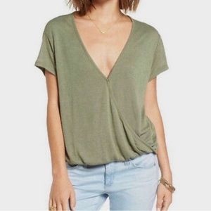 Free People Hoffman Surplice Crossover Knit Top We The Free Army Green S